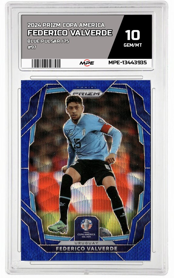 2024 PRIZM COPA AMERICA Blue Pulsar /75 #97 FEDERICO VALVERDE MPE 10 GEM/MT — graded card auctioned from the MPE vault