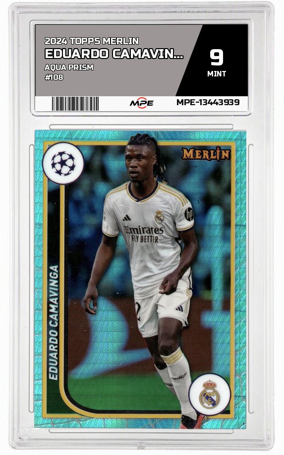 2024 TOPPS MERLIN AQUA PRISM #108 EDUARDO CAMAVINGA MPE 9 MINT — graded card auctioned from the MPE vault