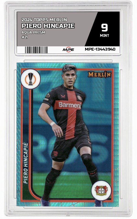 2024 TOPPS MERLIN AQUA PRISM #21 PIERO HINCAPIE MPE 9 MINT — graded card auctioned from the MPE vault