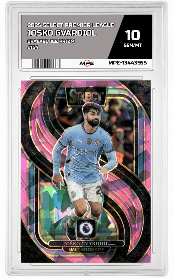 2025 SELECT PREMIER LEAGUE Cracked Ice Prizm #154 JOSKO GVARDIOL MPE 10 GEM/MT — graded card auctioned from the MPE vault