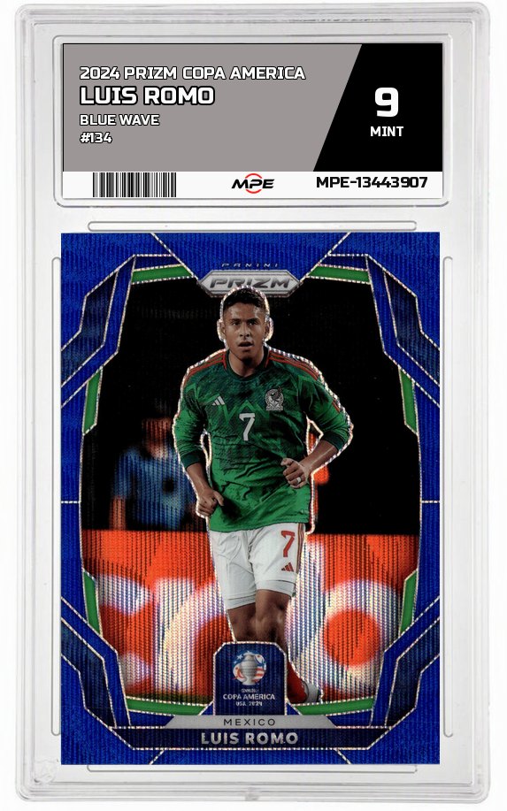 2024 PRIZM COPA AMERICA BLUE WAVE #134 LUIS ROMO MPE 9 MINT — graded card auctioned from the MPE vault