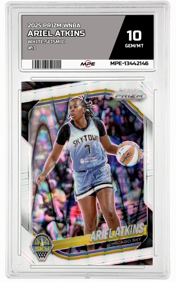 2025 PRIZM WNBA White Seismic #13 ARIEL ATKINS MPE 10 GEM/MT — graded card auctioned from the MPE vault