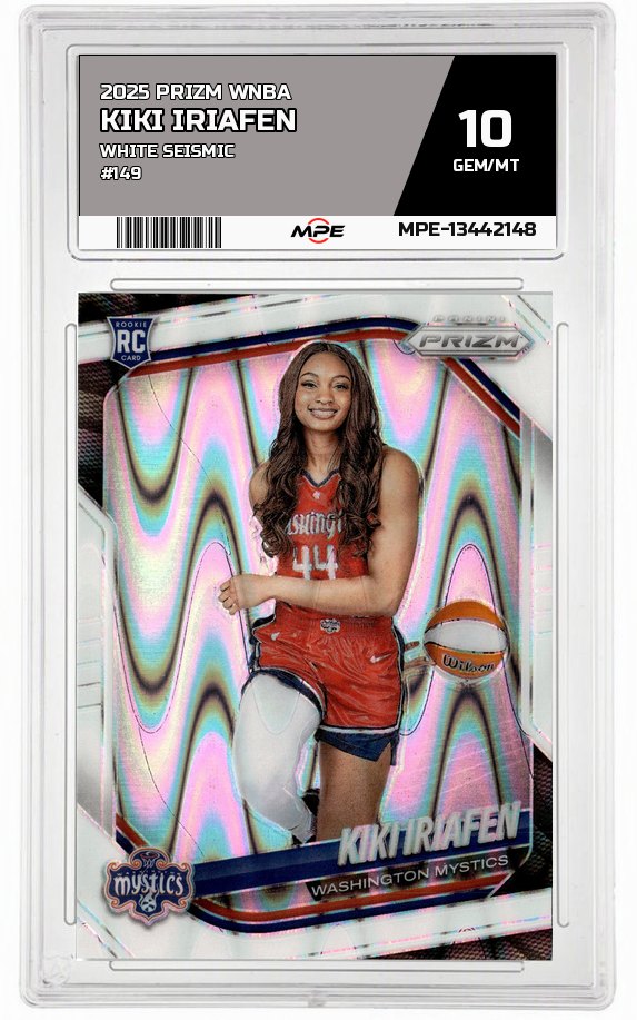 2025 PRIZM WNBA White Seismic #149 KIKI IRIAFEN MPE 10 GEM/MT — graded card auctioned from the MPE vault
