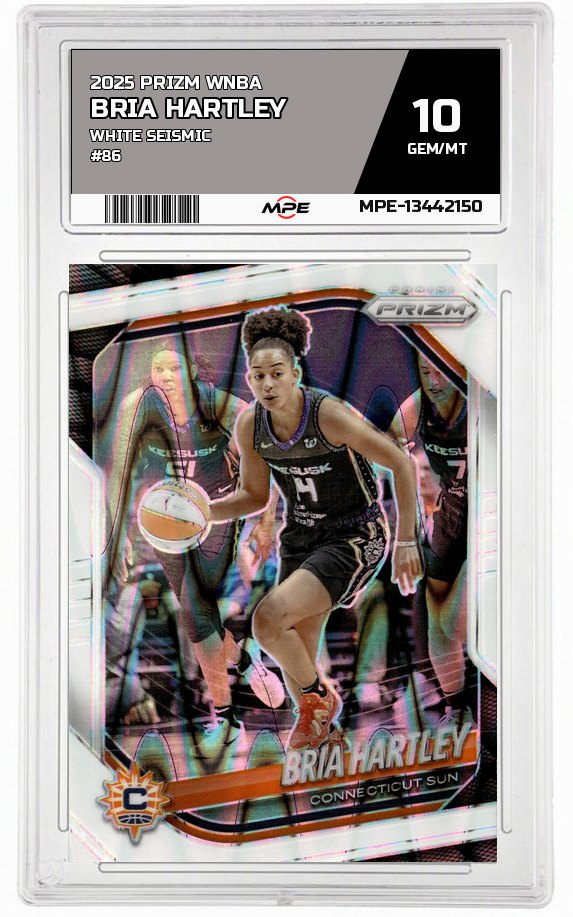 2025 PRIZM WNBA White Seismic #86 BRIA HARTLEY MPE 10 GEM/MT — graded card auctioned from the MPE vault