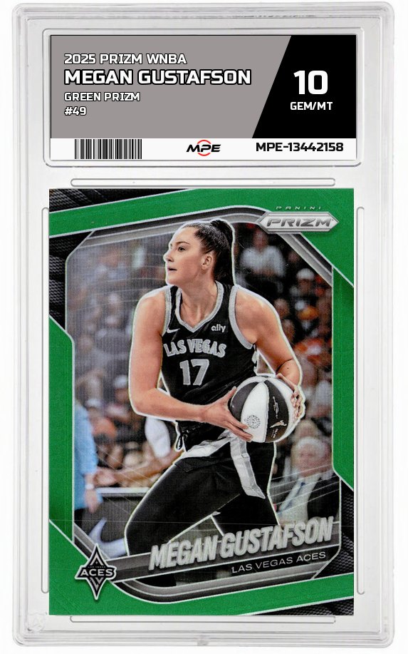 2025 PRIZM WNBA GREEN PRIZM #49 MEGAN GUSTAFSON MPE 10 GEM/MT — graded card auctioned from the MPE vault