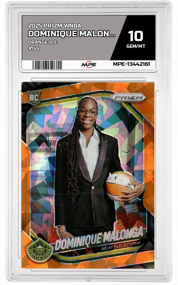 2025 PRIZM WNBA ORANGE ICE #144 DOMINIQUE MALONGA MPE 10 GEM/MT — graded card auctioned from the MPE vault