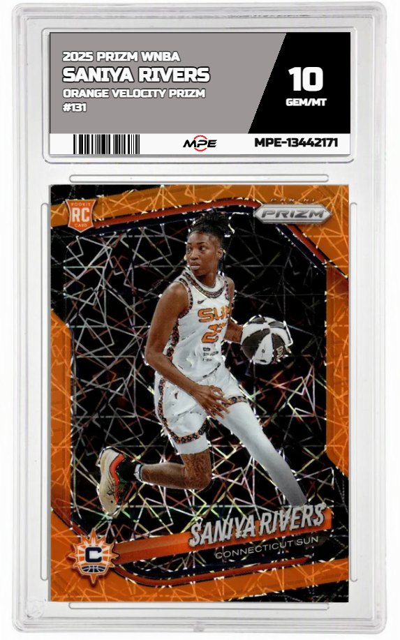 2025 PRIZM WNBA Orange Velocity Prizm #131 SANIYA RIVERS MPE 10 GEM/MT — graded card auctioned from the MPE vault