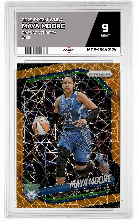 2025 PRIZM WNBA ORANGE VELOCITY #135 MAYA MOORE MPE 9 MINT — graded card auctioned from the MPE vault