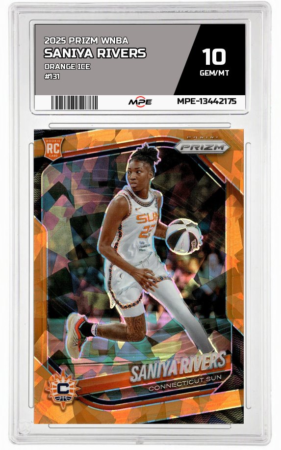 2025 PRIZM WNBA ORANGE ICE #131 SANIYA RIVERS MPE 10 GEM/MT — graded card auctioned from the MPE vault