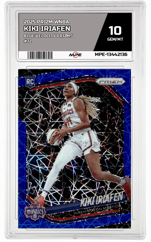 2025 PRIZM WNBA Blue Velocity Prizms #72 KIKI IRIAFEN MPE 10 GEM/MT — graded card auctioned from the MPE vault