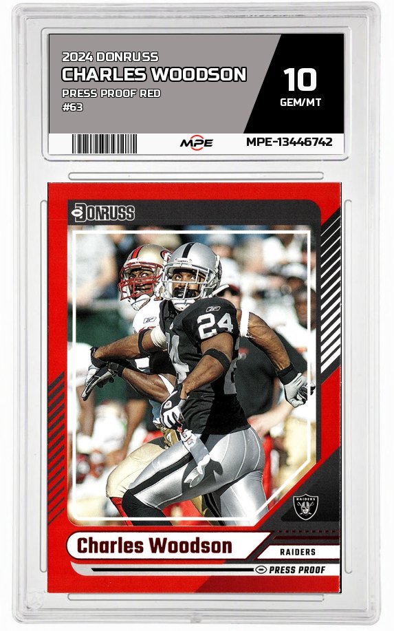 2024 DONRUSS Press Proof Red #63 CHARLES WOODSON MPE 10 GEM/MT — graded card auctioned from the MPE vault