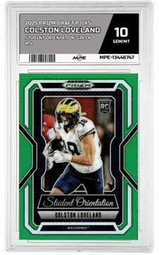 2025 PRIZM DRAFT PICKS STUDENT ORIENTATION-GREEN #14 COLSTON LOVELAND MPE 10 GEM/MT — graded card up for auction