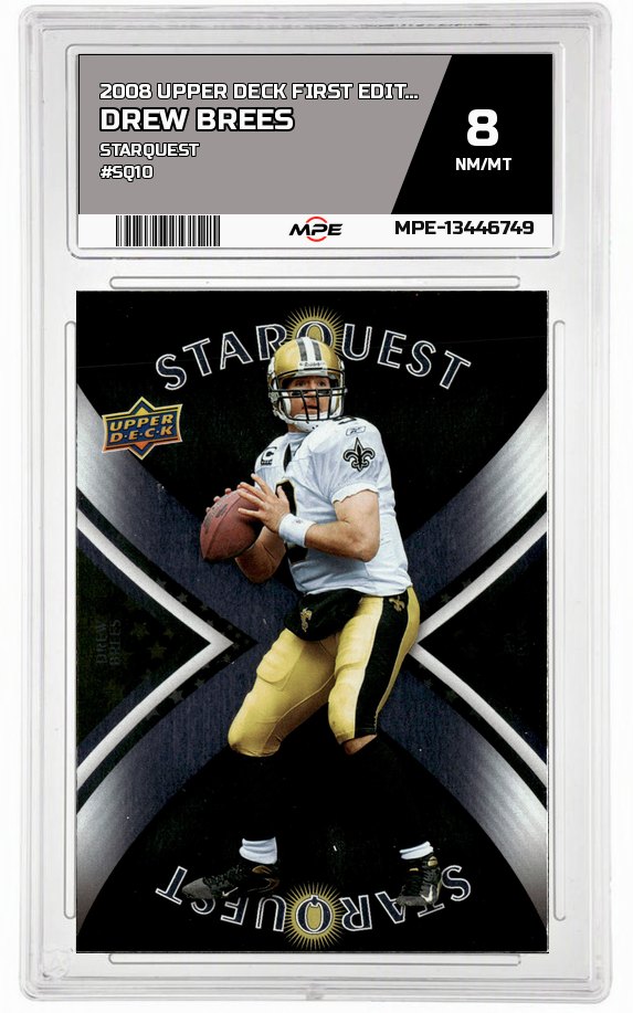 2008 UPPER DECK FIRST EDITION STARQUEST #SQ10 DREW BREES MPE 8 NM/MT — graded card auctioned from the MPE vault