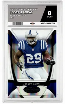 2009 DONRUSS CERTIFIED Mirror Blue /100 #55 JOSEPH ADDAI MPE 8 NM/MT — graded card up for auction
