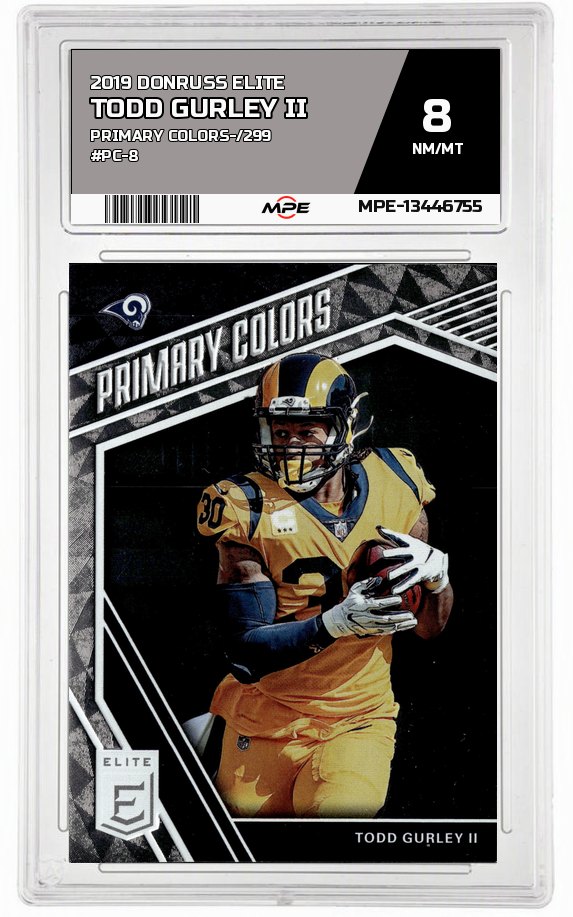 2019 DONRUSS ELITE PRIMARY COLORS-/299 #PC-8 TODD GURLEY II MPE 8 NM/MT — graded card auctioned from the MPE vault