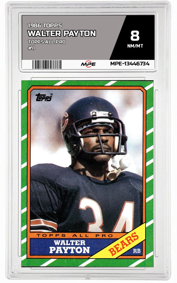 1986 TOPPS TOPPS ALL PRO #11 WALTER PAYTON MPE 8 NM/MT — graded card auctioned from the MPE vault