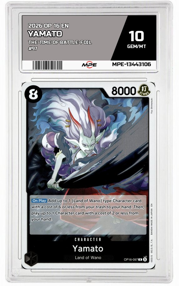 2026 OP-16 EN The Time of Battle-Foil #97 YAMATO MPE 10 GEM/MT — graded card auctioned from the MPE vault