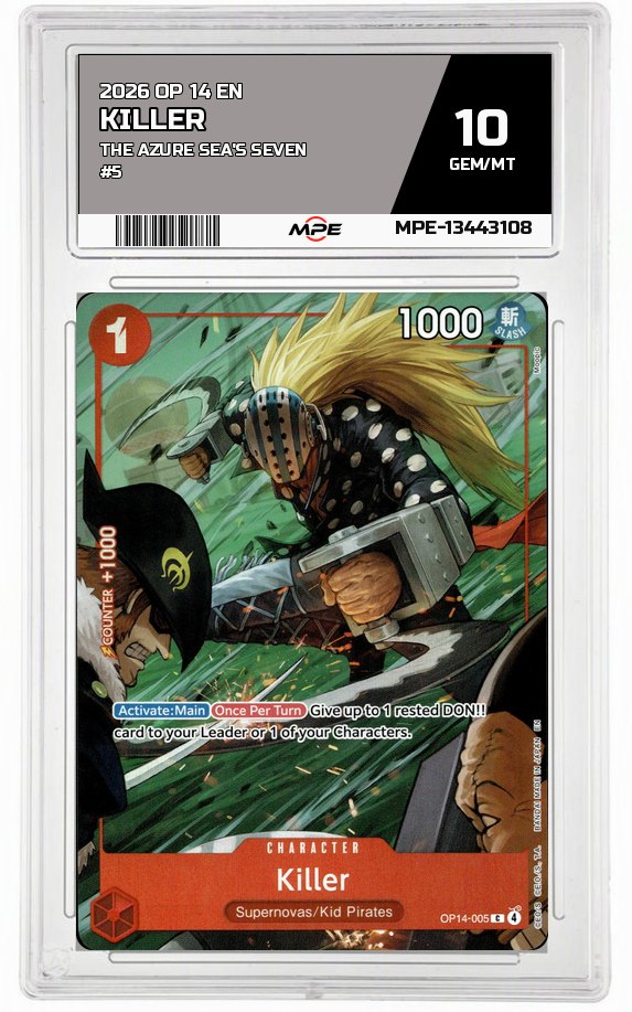 2026 OP-14 EN The Azure Sea's Seven #5 KILLER MPE 10 GEM/MT — graded card auctioned from the MPE vault