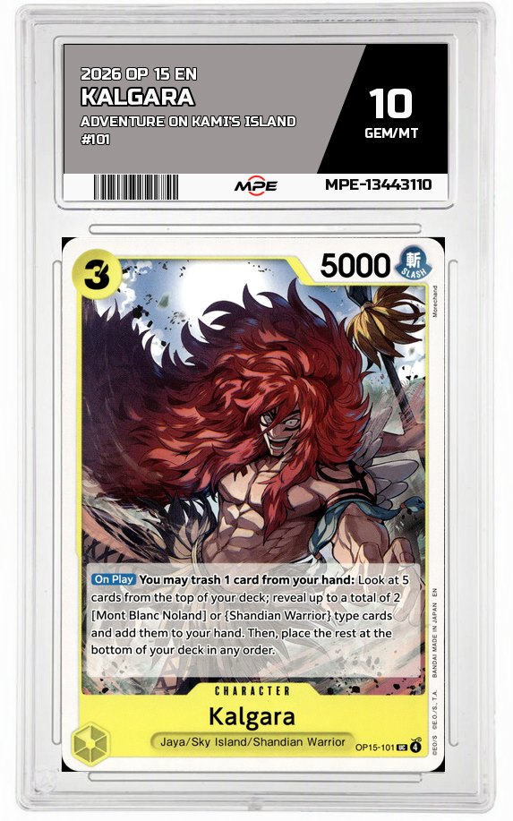 2026 OP-15 EN Adventure on Kami's Island #101 KALGARA MPE 10 GEM/MT — graded card auctioned from the MPE vault