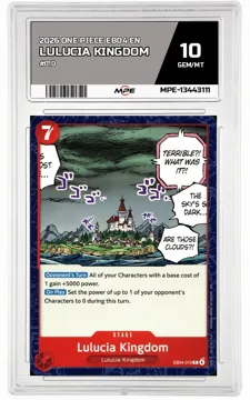 2026 ONE PIECE EB04 EN #010 LULUCIA KINGDOM MPE 10 GEM/MT — graded card up for auction