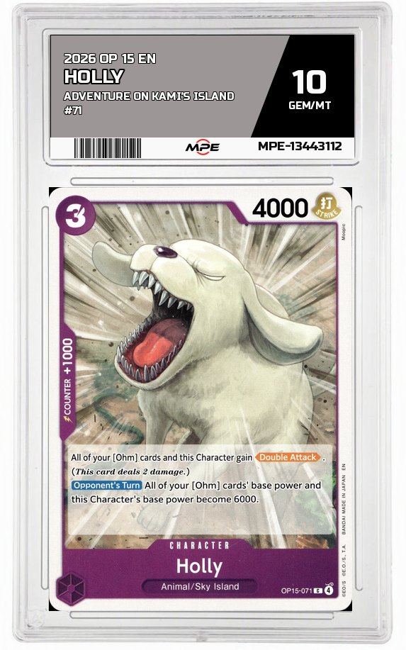 2026 OP-15 EN Adventure on Kami's Island #71 HOLLY MPE 10 GEM/MT — graded card auctioned from the MPE vault