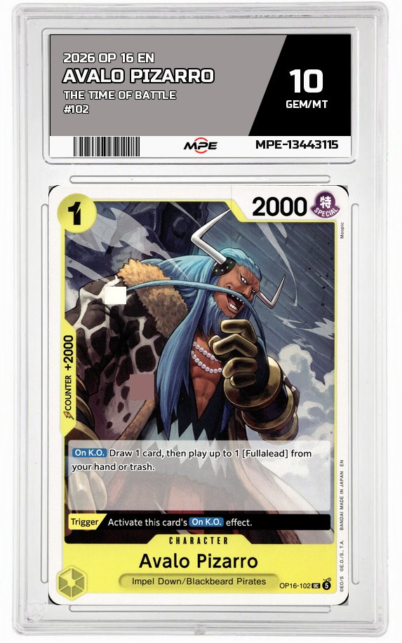 2026 OP-16 EN The Time of Battle #102 AVALO PIZARRO MPE 10 GEM/MT — graded card auctioned from the MPE vault