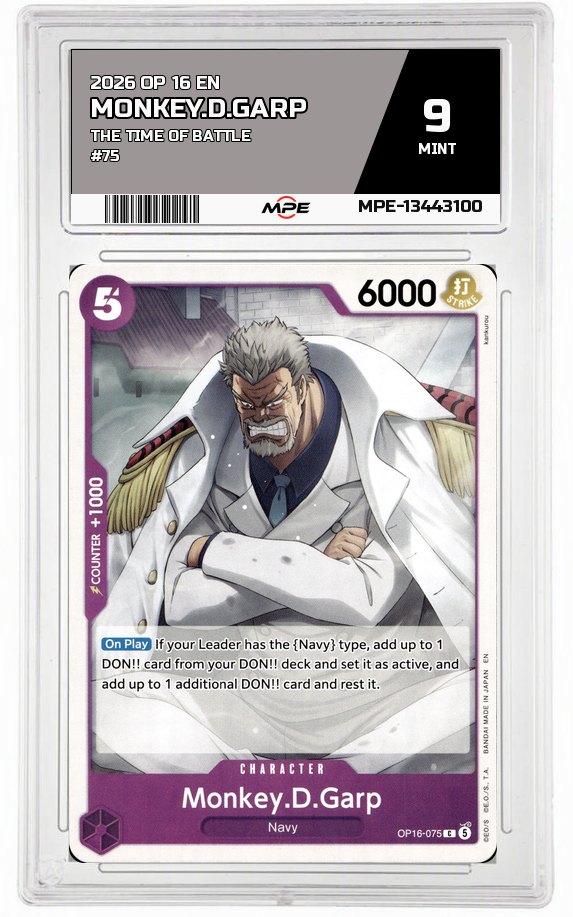 2026 OP-16 EN The Time of Battle #75 MONKEY.D.GARP MPE 9 MINT — graded card auctioned from the MPE vault