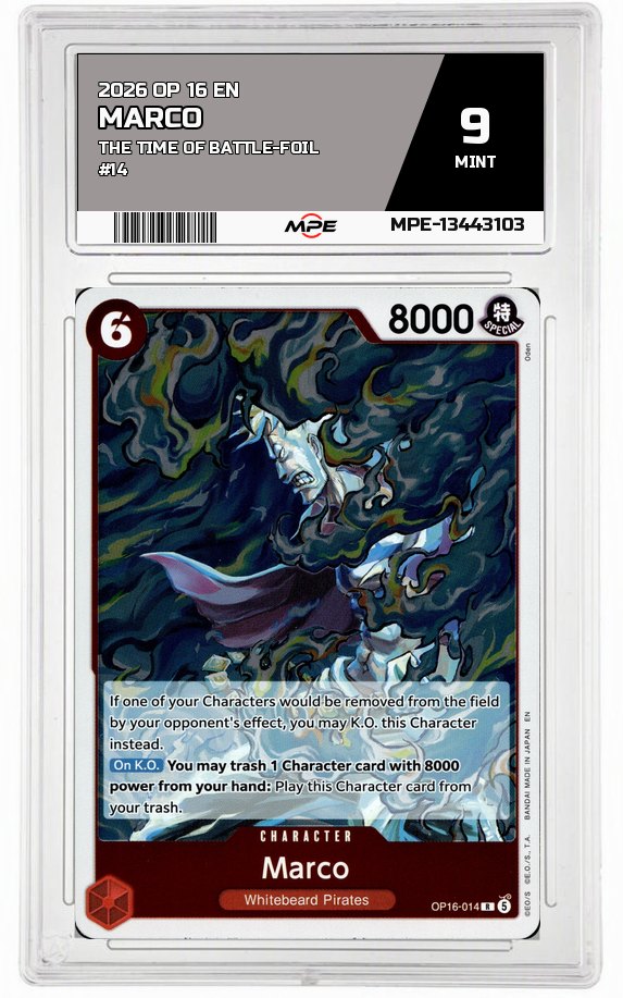 2026 OP-16 EN The Time of Battle-Foil #14 MARCO MPE 9 MINT — graded card auctioned from the MPE vault
