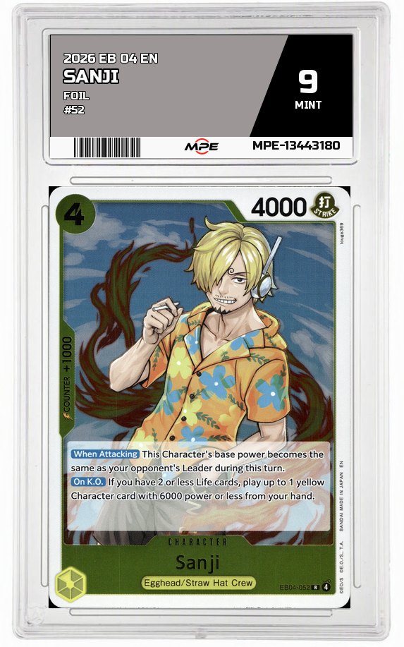 2026 EB 04 EN Foil #52 SANJI MPE 9 MINT — graded card auctioned from the MPE vault