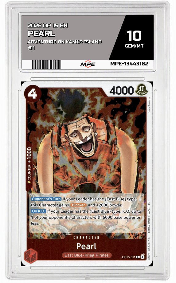 2026 OP 15 EN ADVENTURE ON KAMI'S ISLAND #11 PEARL MPE 10 GEM/MT — graded card auctioned from the MPE vault