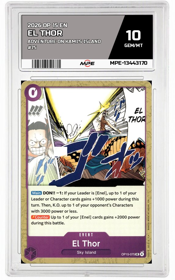 2026 OP 15 EN ADVENTURE ON KAMI'S ISLAND #75 EL THOR MPE 10 GEM/MT — graded card auctioned from the MPE vault