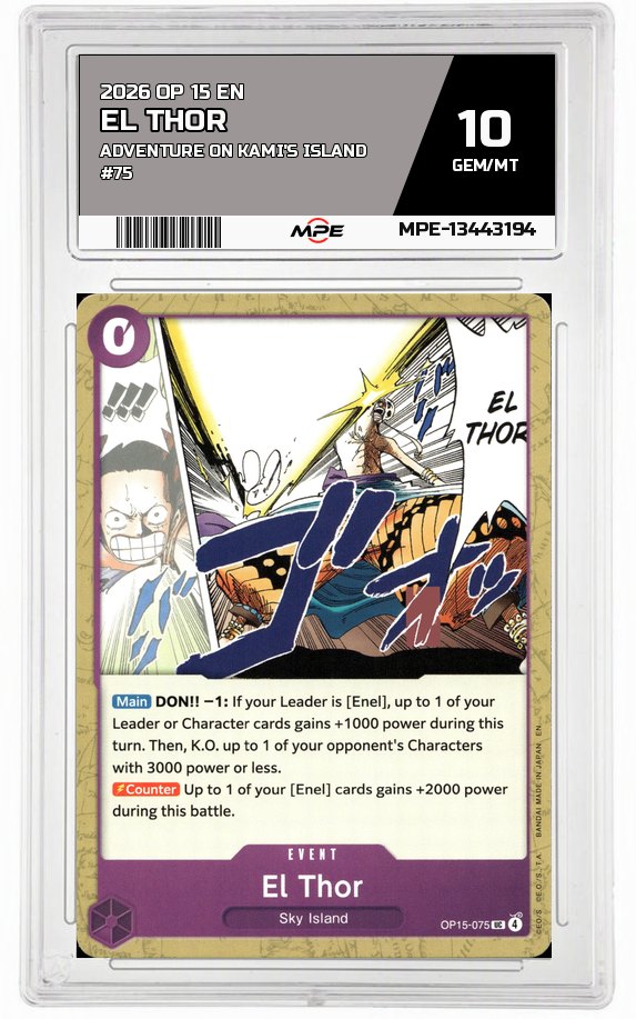 2026 OP 15 EN ADVENTURE ON KAMI'S ISLAND #75 EL THOR MPE 10 GEM/MT — graded card auctioned from the MPE vault
