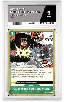 2026 OP 16 EN THE TIME OF BATTLE #39 GUM-GUM TWIN JET PISTOL MPE 9 MINT — graded card up for auction