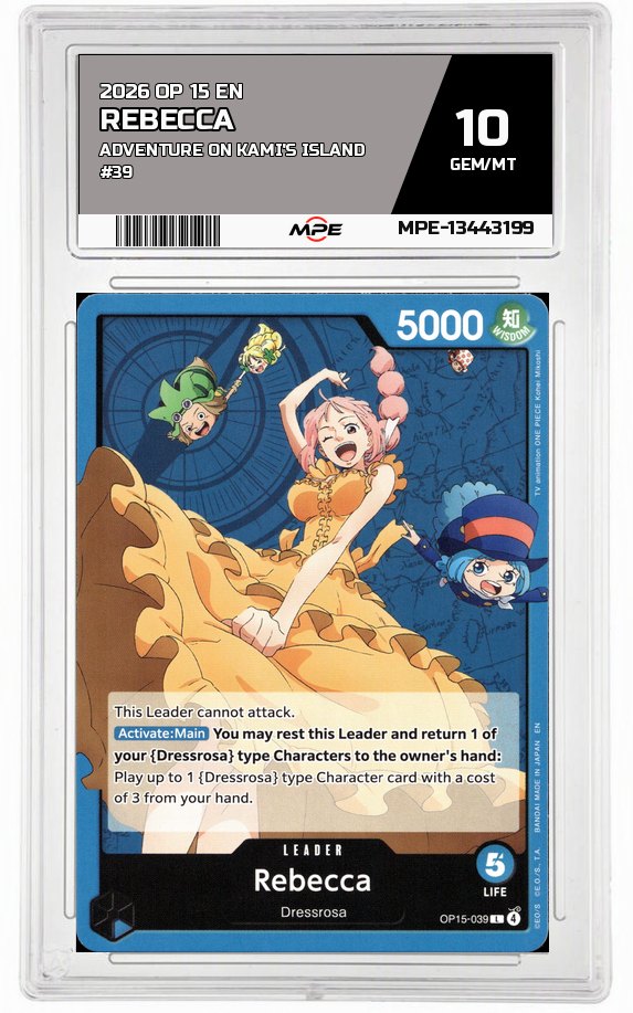 2026 OP 15 EN ADVENTURE ON KAMI'S ISLAND #39 REBECCA MPE 10 GEM/MT — graded card auctioned from the MPE vault
