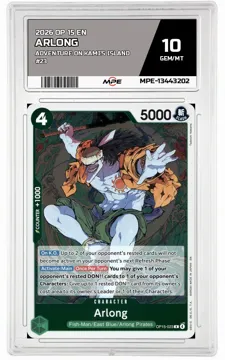 2026 OP 15 EN ADVENTURE ON KAMI'S ISLAND #23 ARLONG MPE 10 GEM/MT — graded card up for auction