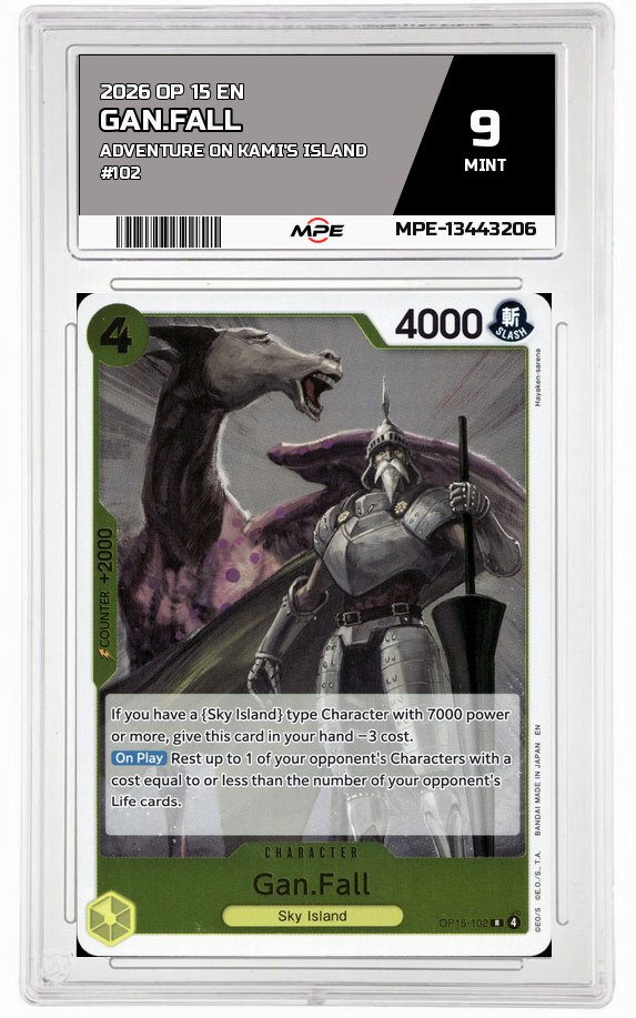 2026 OP 15 EN ADVENTURE ON KAMI'S ISLAND #102 GAN.FALL MPE 9 MINT — graded card auctioned from the MPE vault