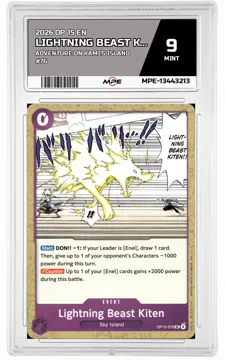 2026 OP 15 EN ADVENTURE ON KAMI'S ISLAND #76 LIGHTNING BEAST KITEN MPE 9 MINT — graded card up for auction