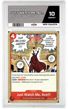 2026 OP 15 EN ADVENTURE ON KAMI'S ISLAND #21 JUST WATCH ME, ACE!!! MPE 10 GEM/MT — graded card up for auction