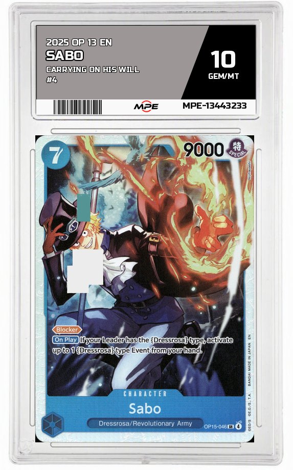 2025 OP 13 EN CARRYING ON HIS WILL #4 SABO MPE 10 GEM/MT — graded card auctioned from the MPE vault