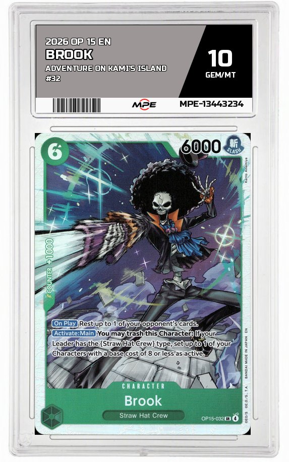 2026 OP 15 EN ADVENTURE ON KAMI'S ISLAND #32 BROOK MPE 10 GEM/MT — graded card auctioned from the MPE vault