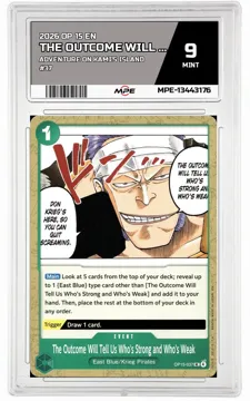 2026 OP 15 EN ADVENTURE ON KAMI'S ISLAND #37 THE OUTCOME WILL TELL US WHO'S STRONG AND WHO'S WEAK MPE 9 MINT — graded card up for auction