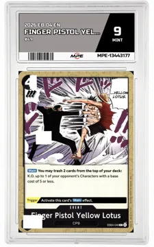 2026 EB 04 EN #49 FINGER PISTOL YELLOW LOTUS MPE 9 MINT — graded card up for auction
