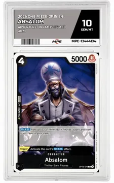 2026 ONE PIECE OP15 EN Adventure on Kami's Island #079 ABSALOM MPE 10 GEM/MT — graded card up for auction