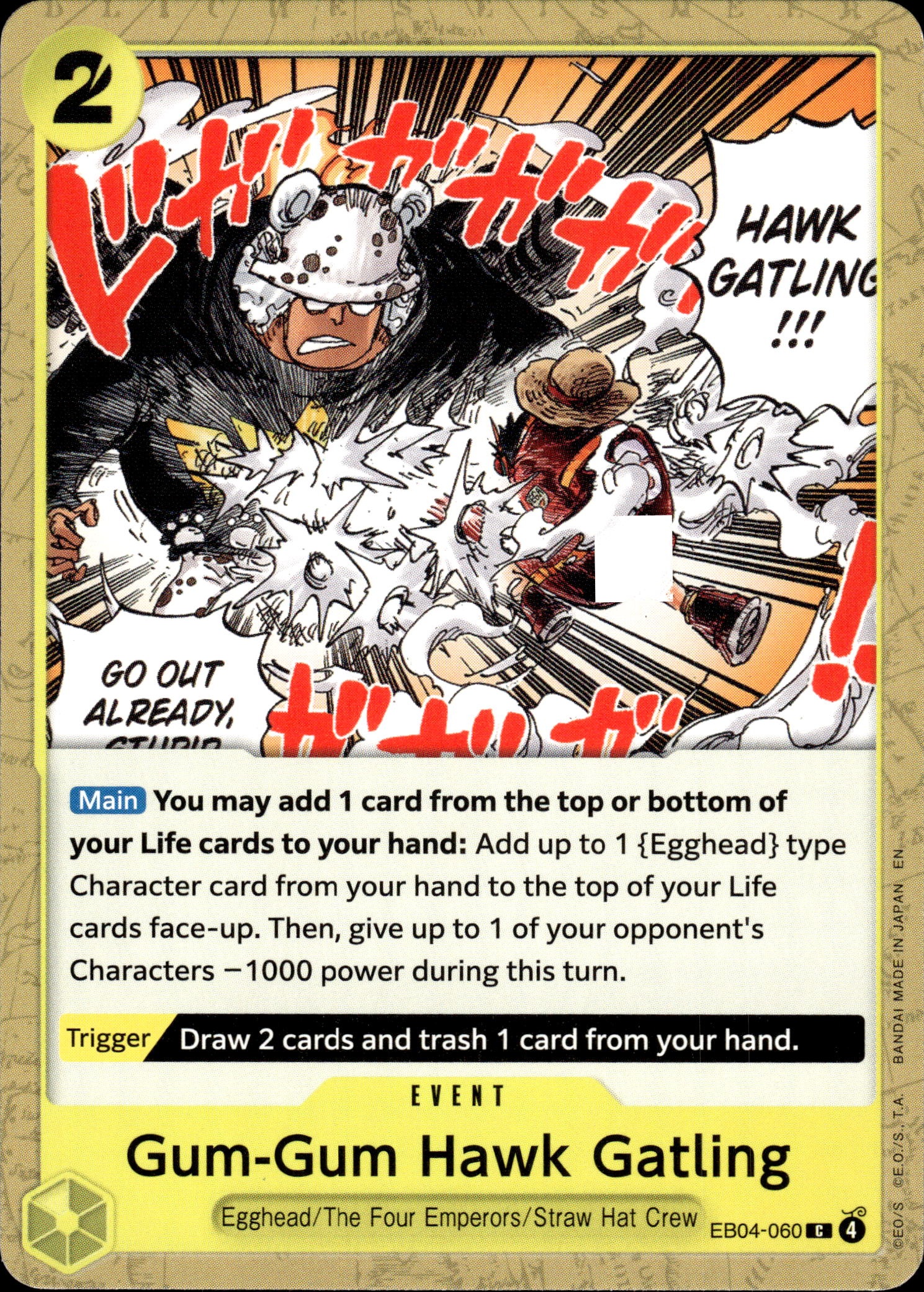 2026 One Piece Eb04 En Gum-Gum Hawk Gatling graded slab