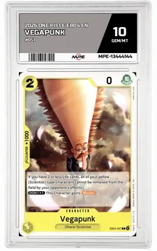 2026 ONE PIECE EB04 EN #057 VEGAPUNK MPE 10 GEM/MT — graded card up for auction