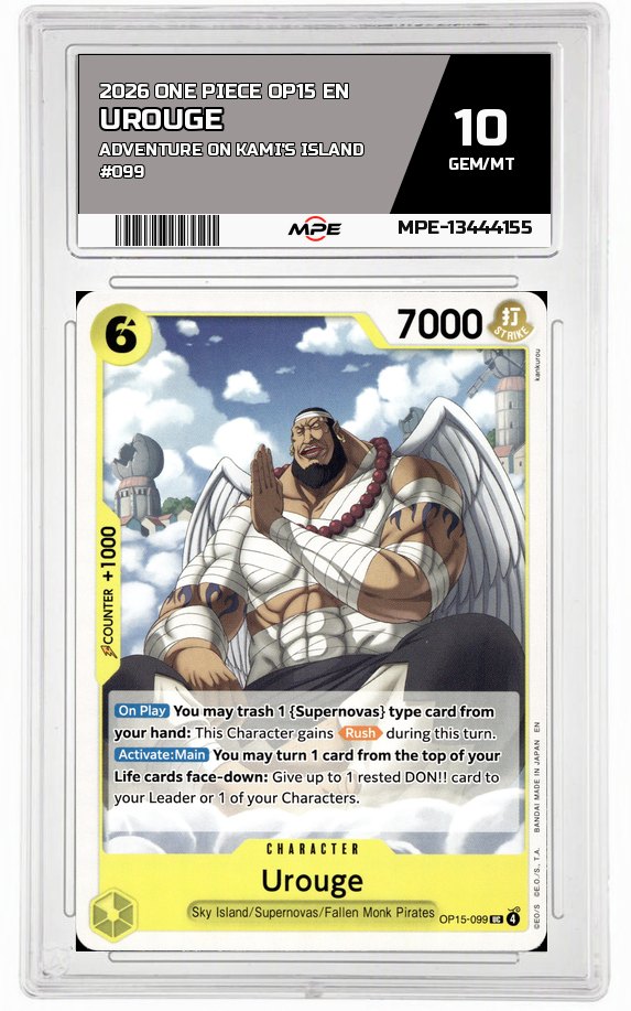 2026 ONE PIECE OP15 EN Adventure on Kami's Island #099 UROUGE MPE 10 GEM/MT — graded card auctioned from the MPE vault