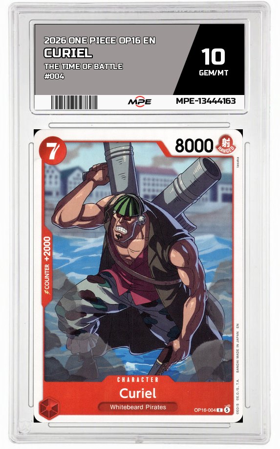 2026 ONE PIECE OP16 EN The Time of Battle #004 CURIEL MPE 10 GEM/MT — graded card auctioned from the MPE vault