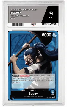 2026 ONE PIECE OP16 EN The Time of Battle #041 BUGGY MPE 9 MINT — graded card up for auction