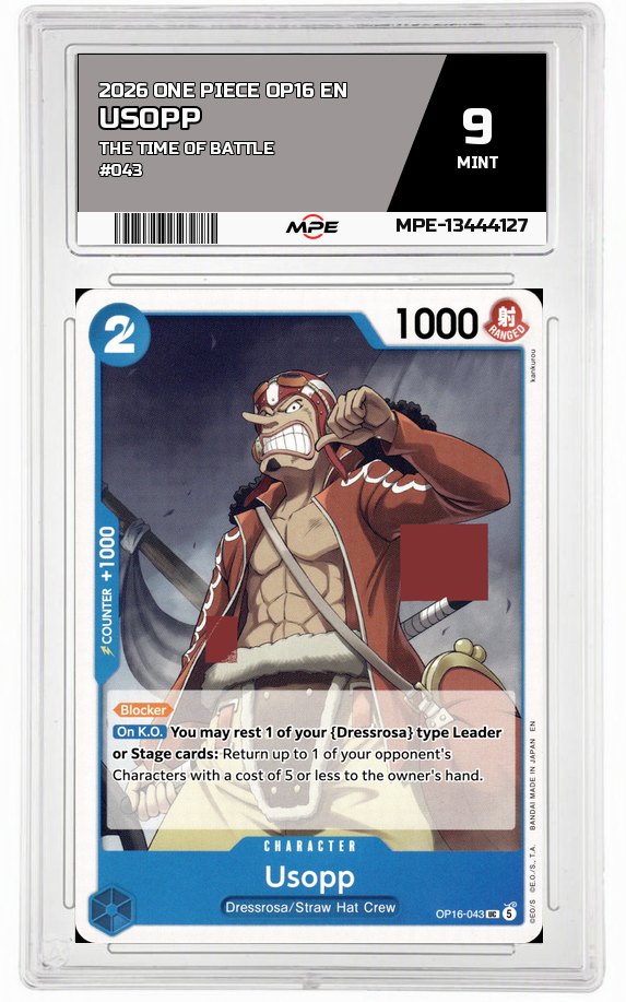 2026 ONE PIECE OP16 EN The Time of Battle #043 USOPP MPE 9 MINT — graded card auctioned from the MPE vault