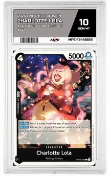 2026 ONE PIECE OP15 EN Adventure on Kami's Island #082 CHARLOTTE LOLA MPE 10 GEM/MT — graded card up for auction